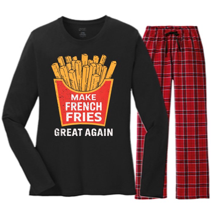 Make French Fries Great Again Donald Trump 2024 French Fry Women's Long Sleeve Flannel Pajama Set 