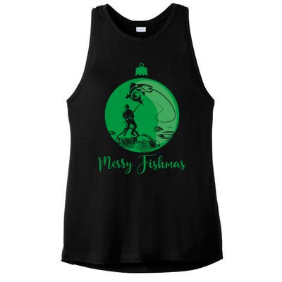 Merry Fishmas For Fisher And Anglers Gift Ladies PosiCharge Tri-Blend Wicking Tank