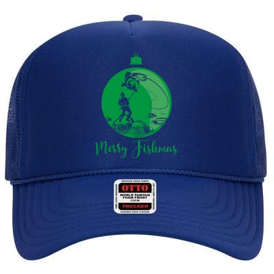 Merry Fishmas For Fisher And Anglers Gift High Crown Mesh Back Trucker Hat