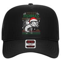 Merry Fishmas Funny Merry Christmas Fishing Lover High Crown Mesh Back Trucker Hat