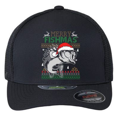 Merry Fishmas Funny Merry Christmas Fishing Lover Flexfit Unipanel Trucker Cap