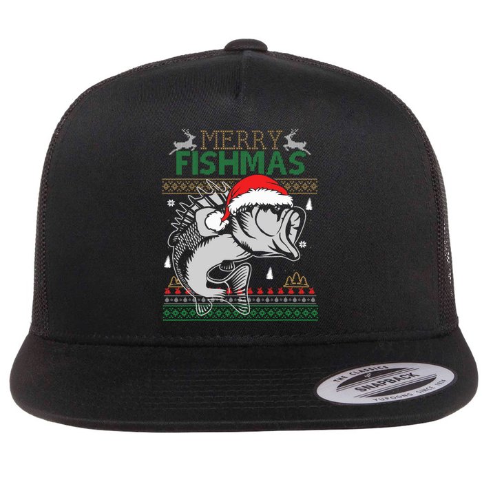 Merry Fishmas Funny Merry Christmas Fishing Lover Flat Bill Trucker Hat