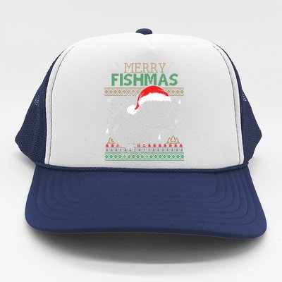 Merry Fishmas Funny Merry Christmas Fishing Lover Trucker Hat