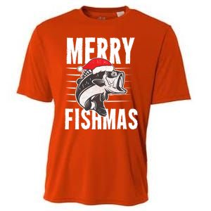 Merry Fishmas Funny Christmas Fishing Gift Great Gift Cooling Performance Crew T-Shirt