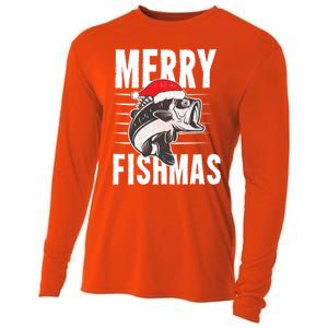 Merry Fishmas Funny Christmas Fishing Gift Great Gift Cooling Performance Long Sleeve Crew