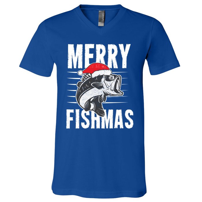 Merry Fishmas Funny Christmas Fishing Gift Great Gift V-Neck T-Shirt