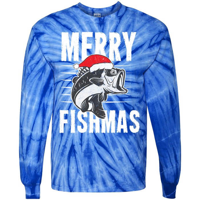 Merry Fishmas Funny Christmas Fishing Gift Great Gift Tie-Dye Long Sleeve Shirt