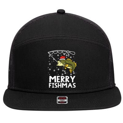 Merry Fishmas Fish Fishing Xmas Christmas Dad 7 Panel Mesh Trucker Snapback Hat