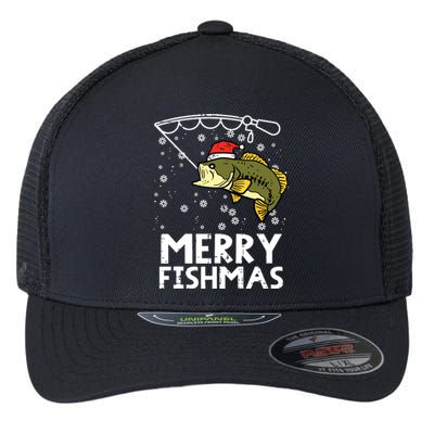 Merry Fishmas Fish Fishing Xmas Christmas Dad Flexfit Unipanel Trucker Cap