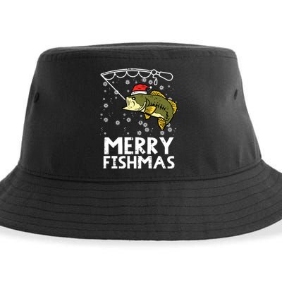 Merry Fishmas Fish Fishing Xmas Christmas Dad Sustainable Bucket Hat