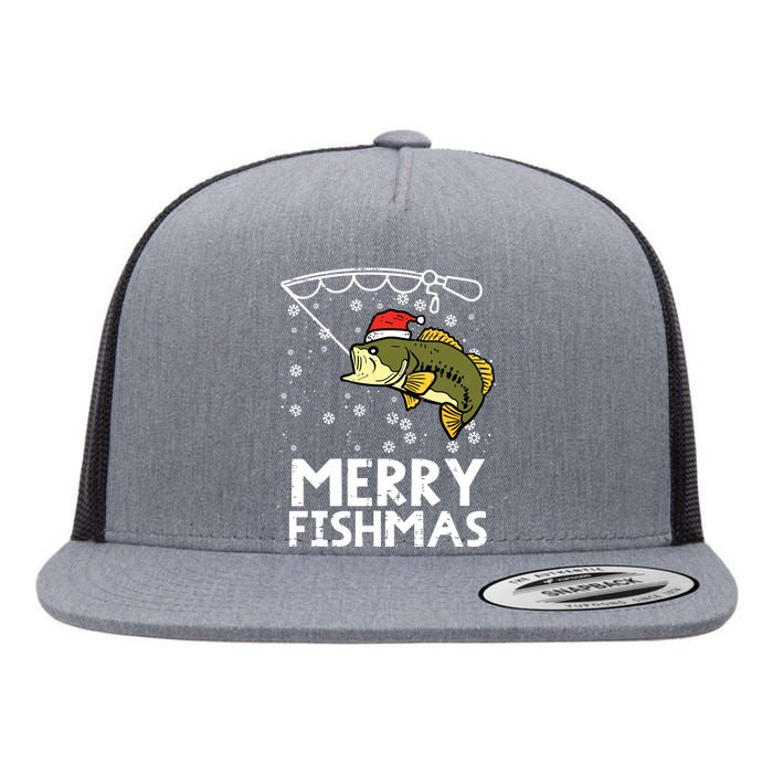 Merry Fishmas Fish Fishing Xmas Christmas Dad Flat Bill Trucker Hat