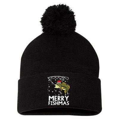 Merry Fishmas Fish Fishing Xmas Christmas Dad Pom Pom 12in Knit Beanie