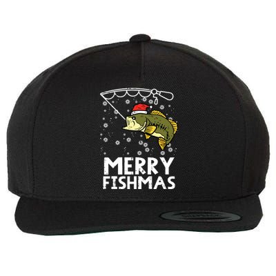 Merry Fishmas Fish Fishing Xmas Christmas Dad Wool Snapback Cap