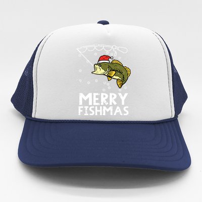 Merry Fishmas Fish Fishing Xmas Christmas Dad Trucker Hat