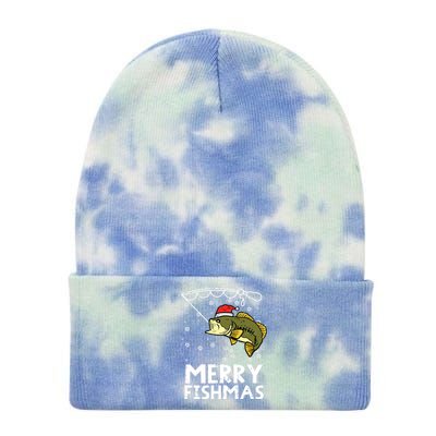 Merry Fishmas Fish Fishing Xmas Christmas Dad Tie Dye 12in Knit Beanie