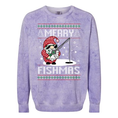 Merry Fishmas Fishing Gnome Christmas Santa Fisherman Colorblast Crewneck Sweatshirt