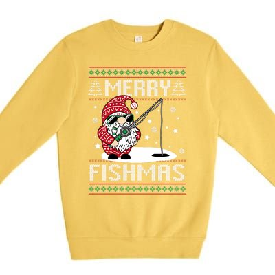 Merry Fishmas Fishing Gnome Christmas Santa Fisherman Premium Crewneck Sweatshirt