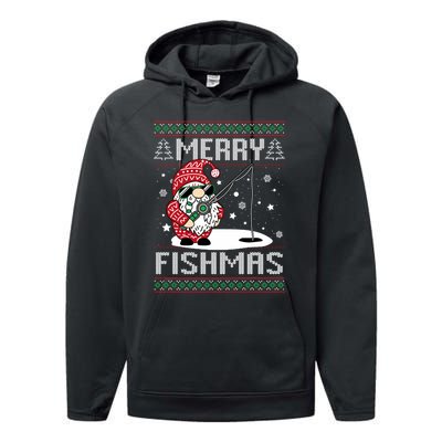 Merry Fishmas Fishing Gnome Christmas Santa Fisherman Performance Fleece Hoodie