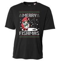 Merry Fishmas Fishing Gnome Christmas Santa Fisherman Cooling Performance Crew T-Shirt