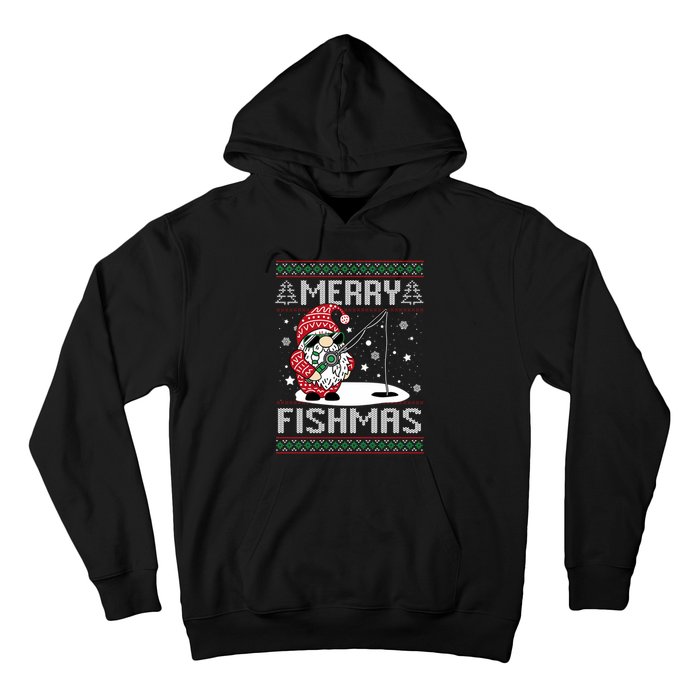 Merry Fishmas Fishing Gnome Christmas Santa Fisherman Hoodie