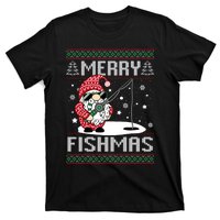 Merry Fishmas Fishing Gnome Christmas Santa Fisherman T-Shirt