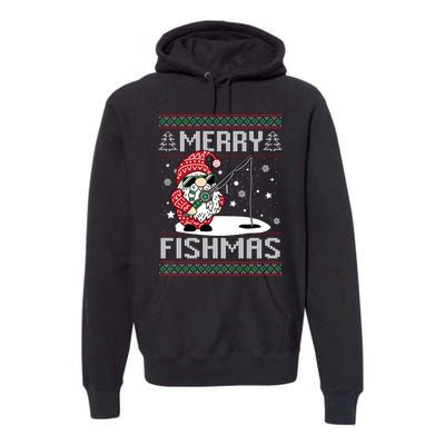 Merry Fishmas Fishing Gnome Christmas Santa Fisherman Premium Hoodie