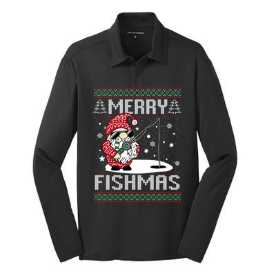 Merry Fishmas Fishing Gnome Christmas Santa Fisherman Silk Touch Performance Long Sleeve Polo