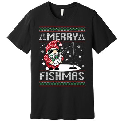 Merry Fishmas Fishing Gnome Christmas Santa Fisherman Premium T-Shirt