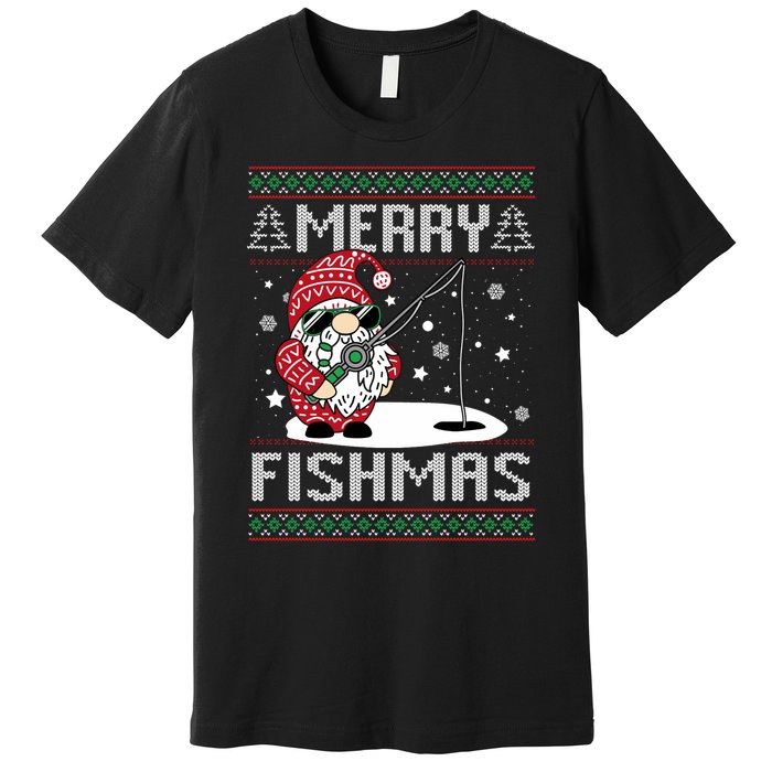 Merry Fishmas Fishing Gnome Christmas Santa Fisherman Premium T-Shirt