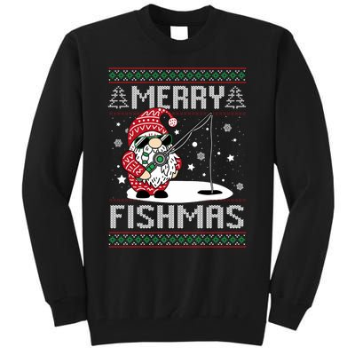 Merry Fishmas Fishing Gnome Christmas Santa Fisherman Tall Sweatshirt