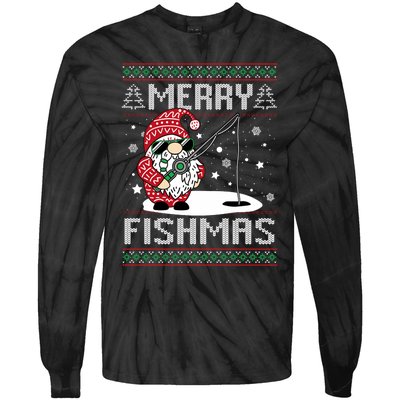 Merry Fishmas Fishing Gnome Christmas Santa Fisherman Tie-Dye Long Sleeve Shirt