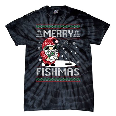 Merry Fishmas Fishing Gnome Christmas Santa Fisherman Tie-Dye T-Shirt