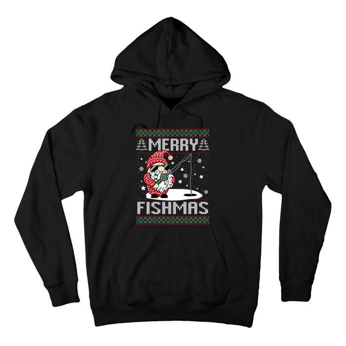 Merry Fishmas Fishing Gnome Christmas Santa Fisherman Tall Hoodie