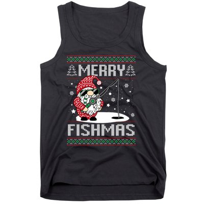 Merry Fishmas Fishing Gnome Christmas Santa Fisherman Tank Top