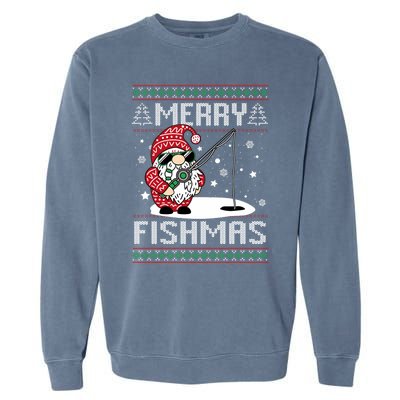 Merry Fishmas Fishing Gnome Christmas Santa Fisherman Garment-Dyed Sweatshirt