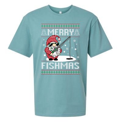 Merry Fishmas Fishing Gnome Christmas Santa Fisherman Sueded Cloud Jersey T-Shirt