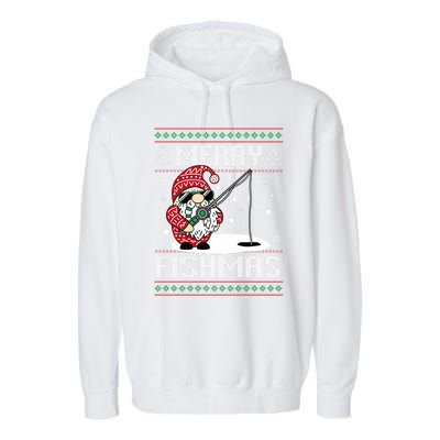 Merry Fishmas Fishing Gnome Christmas Santa Fisherman Garment-Dyed Fleece Hoodie