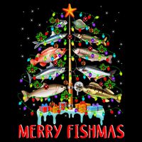 Merry Fishmas Funny Christmas Tree Lights Fish Fishing Rod T-Shirt