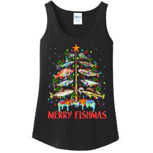 Merry Fishmas Funny Christmas Tree Lights Fish Fishing Rod Ladies Essential Tank