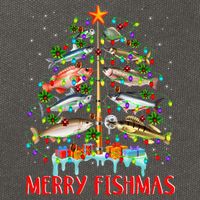 Merry Fishmas Funny Christmas Tree Lights Fish Fishing Rod Cotton Canvas Backpack