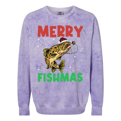 Merry Fishmas For Fisher – Xmas Christmas Fishing Long Sleeve Colorblast Crewneck Sweatshirt