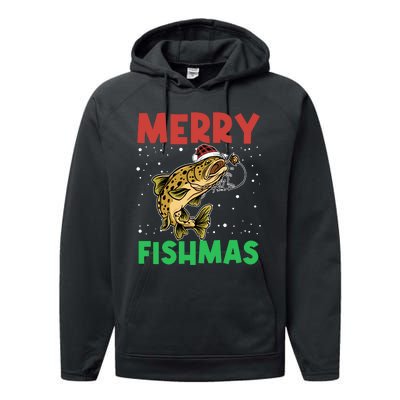 Merry Fishmas For Fisher – Xmas Christmas Fishing Long Sleeve Performance Fleece Hoodie