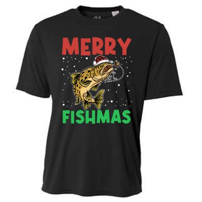 Merry Fishmas For Fisher – Xmas Christmas Fishing Long Sleeve Cooling Performance Crew T-Shirt