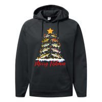 Merry Fishmas Funny Christmas Tree Lights Fish Fishing Rod Performance Fleece Hoodie