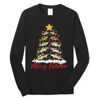 Merry Fishmas Funny Christmas Tree Lights Fish Fishing Rod Long Sleeve Shirt