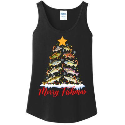 Merry Fishmas Funny Christmas Tree Lights Fish Fishing Rod Ladies Essential Tank