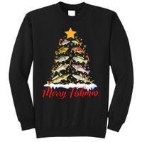 Merry Fishmas Funny Christmas Tree Lights Fish Fishing Rod Tall Sweatshirt