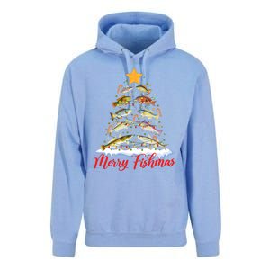 Merry Fishmas Funny Christmas Tree Lights Fish Fishing Rod Unisex Surf Hoodie