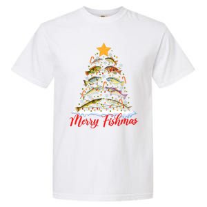 Merry Fishmas Funny Christmas Tree Lights Fish Fishing Rod Garment-Dyed Heavyweight T-Shirt