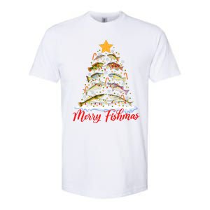 Merry Fishmas Funny Christmas Tree Lights Fish Fishing Rod Softstyle CVC T-Shirt